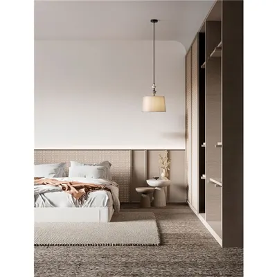 Lampa suspendata DAMO Mat Negru Metal Gri & Brown Ceramic & Fabric LED E27 1x12 Wat 220-240 Volt IP20 Fara bec
