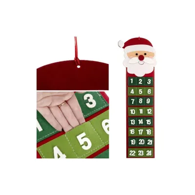 Calendar advent material textil, 24 buzunare, reutilizabil, snur prindere, 67,5x20 cm