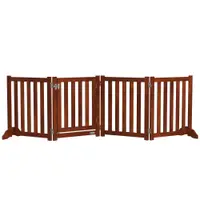 PawHut Barieră de siguranță câine pliabilă dublă față din lemn, 4 panouri cu ușă, picioare de suport, 205 x 60 cm, maro | Aosom Romania