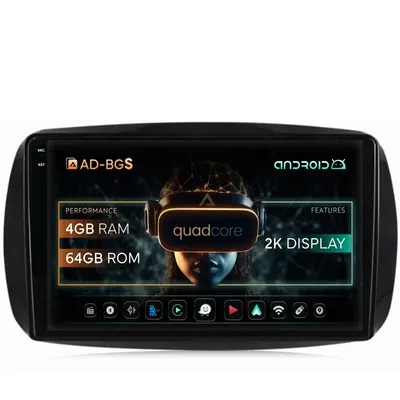 Navigatie 2K Smart For Two (2016-Prezent), Android, S-Quadcore 4GB RAM + 64GB ROM, 9.5 Inch - AD-BGS90042K+AD-BGRKIT412