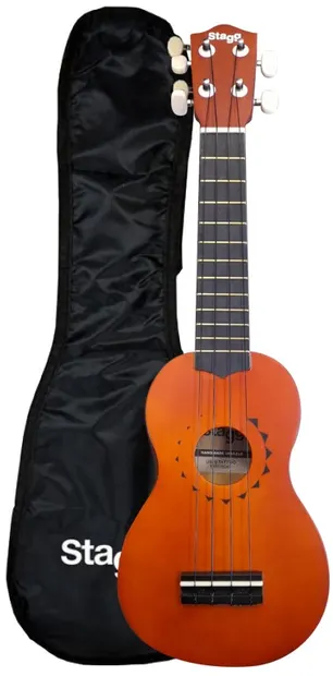 Ukulele soprano Stagg - US-10 Tattoo, cu husă, maro