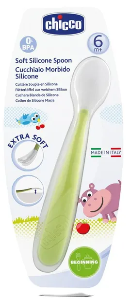 Lingurita moale Chicco - din silicon, verde
