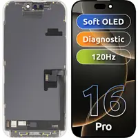 Display cu Touchscreen MP compatibil cu Apple iPhone 16 Pro, cu Rama, Versiune Soft OLED FHD 120Hz Diagnostic, Negru
