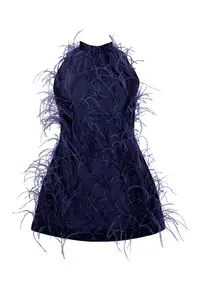 Rochie scurta cu pene ALMEEA - Bleumarin
