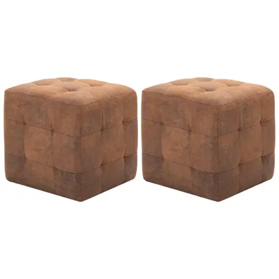 vidaXL Taburet, 2 buc., maro, 30x30x30 cm, piele întoarsă ecologică