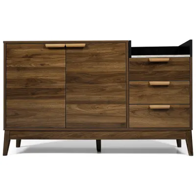 Comodă pentru living cu 3 sertare și dulap cu două uși, 120x40x77 cm, Culoare naturală