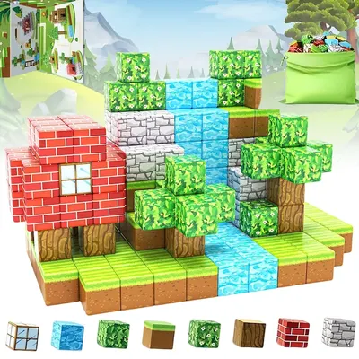 Set 140 cuburi magnetice Mine Craft, constructie STEM