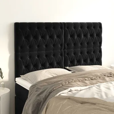 vidaXL Tăblie de pat neagră 144x7x118/128 cm catifea
