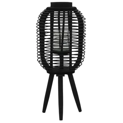 vidaXL Suport de lumânări tip felinar vertical, negru, bambus