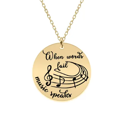 Music - Colier personalizat pentru iubitorii de muzica "When words fail, music speaks" din argint 925 placat cu aur galben 24 karate