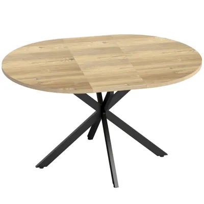 HOMCOM Extendable Dining Table for 4-6, 100-135 cm Industrial Kitchen Table with Butterfly Leaf and X-Shape Base, Round to Oval for Dining Room, Living Room, Natural Wood Finish | Aosom Romania
