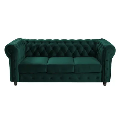 Canapea CHESTERFIELD fixa, 3 locuri, cu arcuri, verde, 205x90x80 cm