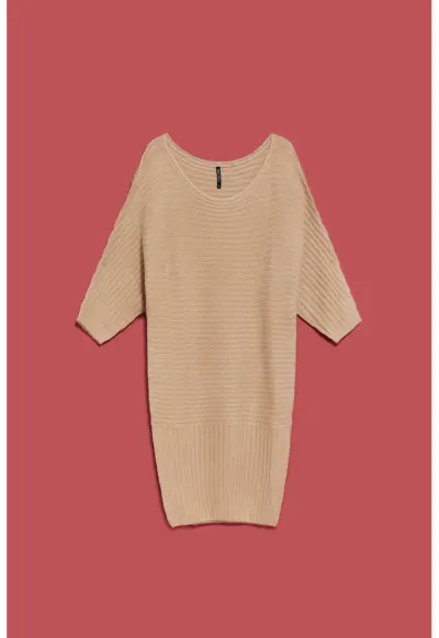 Rochie din tricot cu benzi - Bej