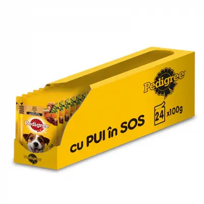 Set 24 buc x 100 gr Hrana umeda pentru caini Pedigree Adult cu pui legume