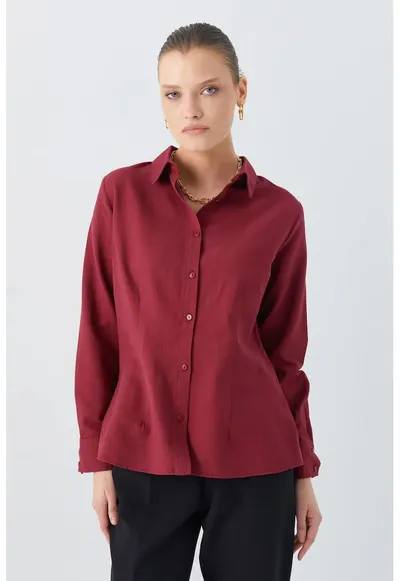 Camasa dama poplin Slim Fit rosu burgundy - Visiniu