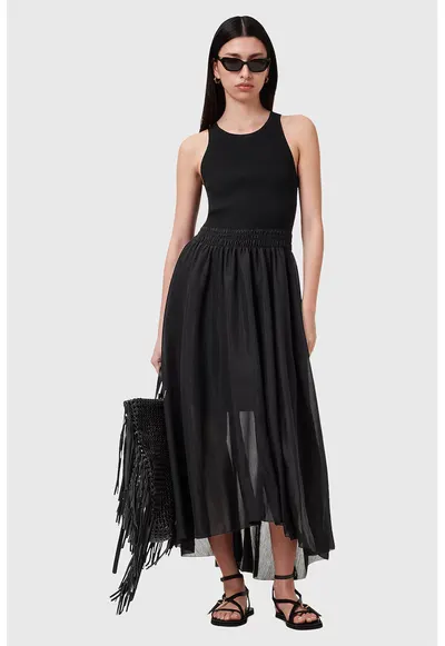 Rochie lunga cu decolteu rotund Zenia - Negru/Transparent