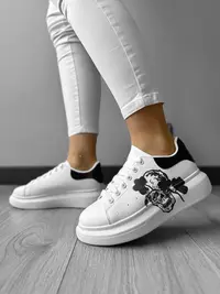 Adidasi dama casual albi cu imprimeu negru FCL705 T13-3