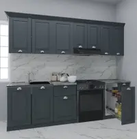 Set bucatarie SQUARE 240 cm, 8 corpuri, corp Jolly, blat termorezistent, fronturi MDF, antracit