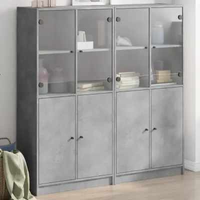 vidaXL Bibliotecă cu uși, gri beton, 136x37x142 cm, lemn compozit