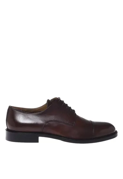 Pantofi Oxford din piele cu varf rotund - Maro inchis