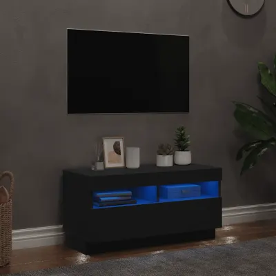 vidaXL Comodă TV cu lumini LED, negru, 80x35x40 cm