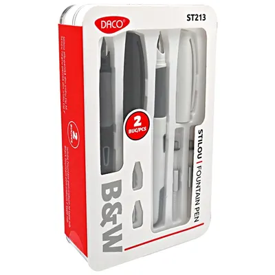 Set stilou alb si negru + penita M si F + 2 convertoare, Daco Black & White