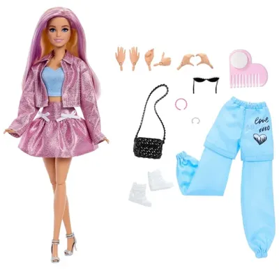 Păpușă Barbie Deluxe Style - Cu păr care își schimbă culoarea, haine și accesorii