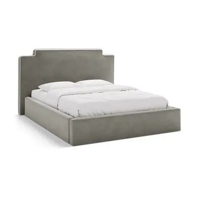 Pat matrimonial gri închis tapițat cu spațiu de depozitare cu somieră 180x200 cm Princess – Micadoni