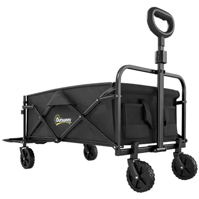 Outsunny Cărucior de Grădină 72L Pliabil cu Mâner Reglabil, din Oțel și Material Oxford, 114x46x92 cm, Negru | Aosom Romania