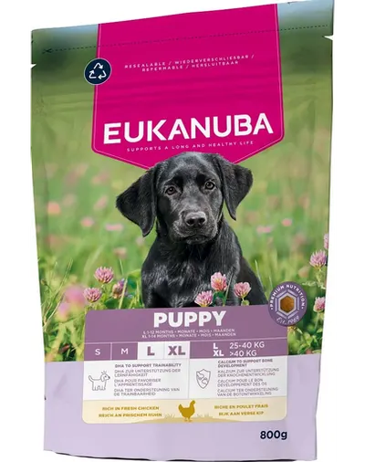EUKANUBA Puppy Large Breeds Chicken 800 g hrană pentru căței rase mari bogată în pui proaspăt