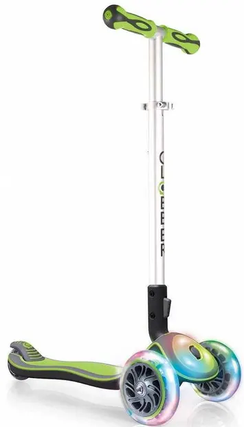 Trotinetă pliabilă pentru copii Globber, Elite FL Translucent, Verde lime - inchis, cu bord si roti luminoase