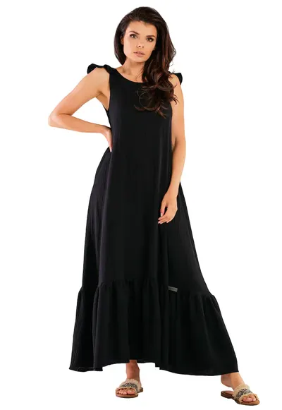 Rochie maxi M262 - Bumbac/Lycra - Negru