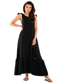 Rochie maxi M262 - Bumbac/Lycra - Negru