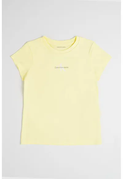 Tricou de bumbac cu decolteu la baza gatului - Galben pal