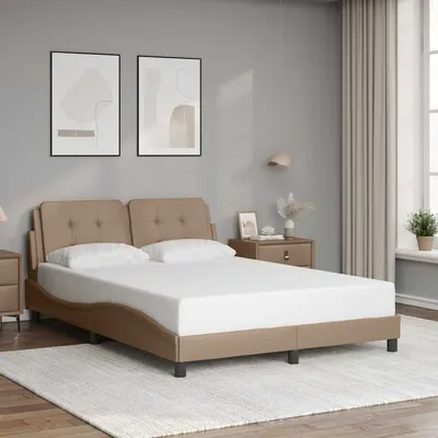 vidaXL Cadru de pat fără saltea, Zadar, cappuccino, 140x190 cm, piele ecologică