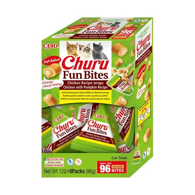 Churu Cat Fun Bites, Recompense Pisici, Pui & Dovleac, 12 g x 8 buc (96 g)