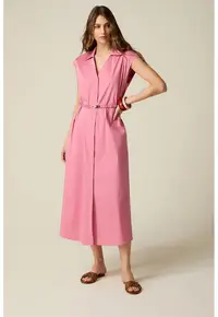 Rochie evazata cu guler ascutit - Roz pastel