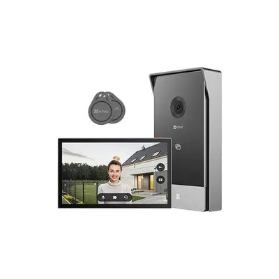 Kit videointerfon smart WiFi dual band cu sonerie EZVIZ CS-HP5-2MP, 2 MP, 2.0 mm, RFID, IR 6 m, 2.4-5 GHz, 7 inch, aplicatie mobila, montaj 2 sau 4 fire, slot card