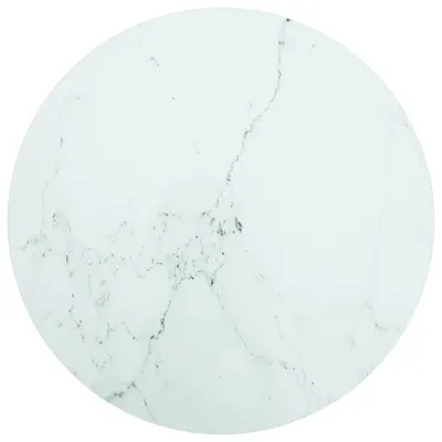 vidaXL Blat masă alb Ø60x0,8 cm, sticlă securizată cu design marmură