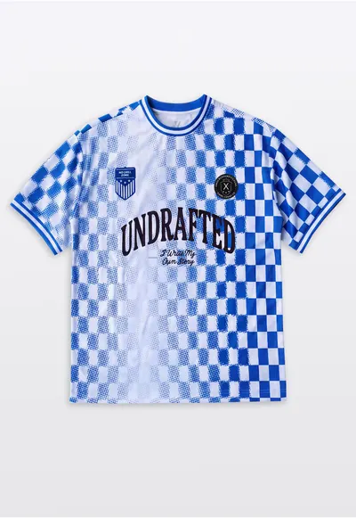 Tricou lejer cu imprimeu si decolteu la baza gatului - Alb/Albastru - Alb/Albastru