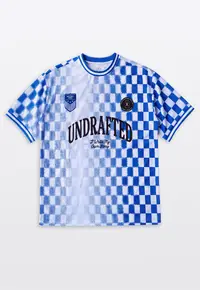Tricou lejer cu imprimeu si decolteu la baza gatului - Alb/Albastru - Alb/Albastru