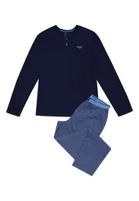 Pijamale barbati - Bumbac - Albastru deschis/Bleumarin