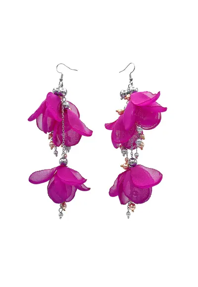 Cercei lungi voluminosi cu flori Lovely - Violet