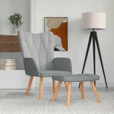 vidaXL Scaun de relaxare cu taburet, gri deschis, material textil