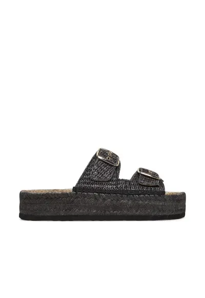 Slapi femeie Rafia Nero - material textil