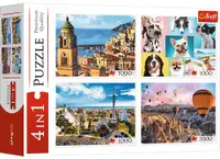 Puzzle Trefl din 4 х 1000 piese -Amalfi, Barcelona, baloane și câini