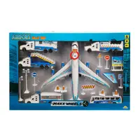 Set de joaca aeroport si avion albastru cu lumini si sunete, Maxx Wheels