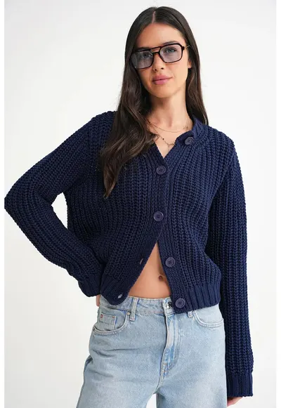 Cardigan bleumarin - cu nasturi - material tricot - One Size