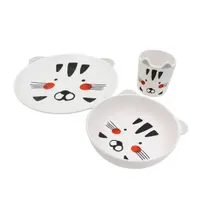 Set masă copii, cană + bol + farfurie, 100% melamină, model pisicuță