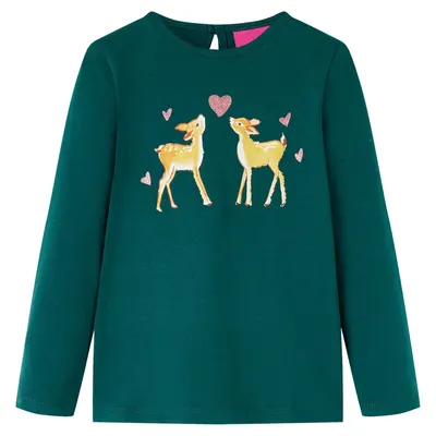 Tricou de copii cu mâneci lungi verde închis 140